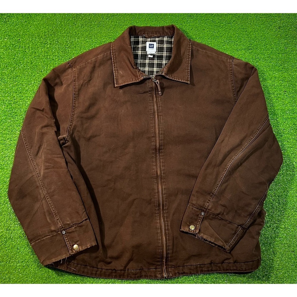 Vintage Y2K GAP Chore Coat Mens XL Chocolate Brown Canvas Flannel Lined Work